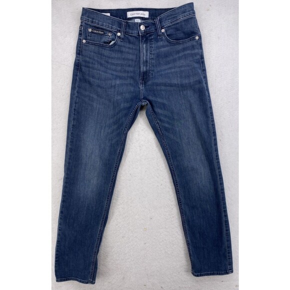 Calvin Klein Slim Straight Fit Jeans Men's W32 L32 Dark Blue Wash Stretch Denim - Picture 1 of 16